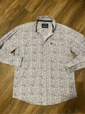 Wrangler George Strait button down - white and blue paisley - Size M